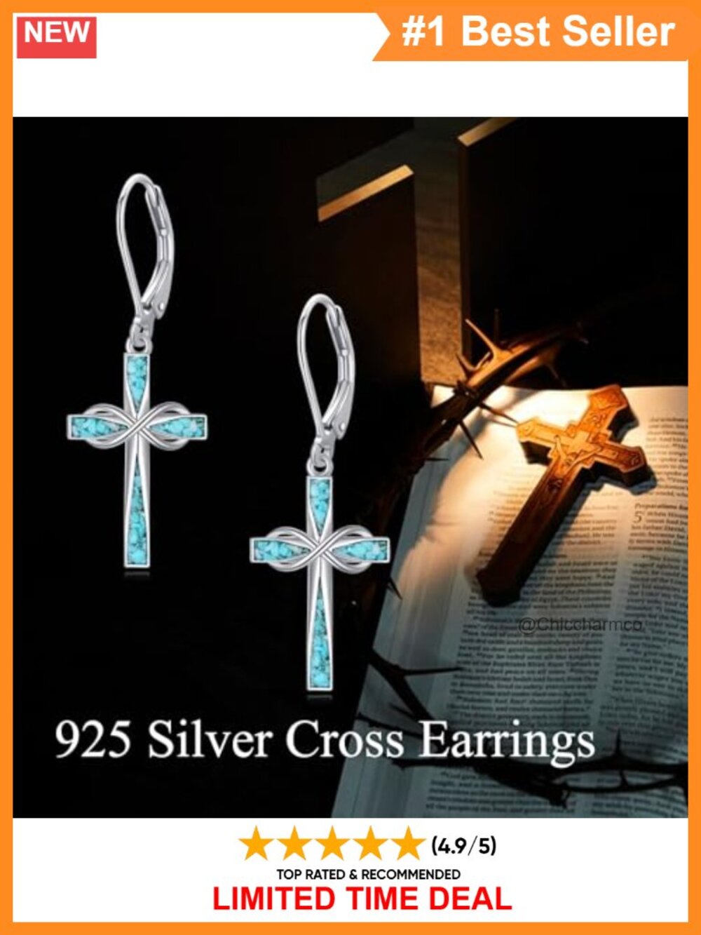 925 Sterling Silver Turquoise Cross Infinity Dangle Earrings for Women - Picture 5 of 6